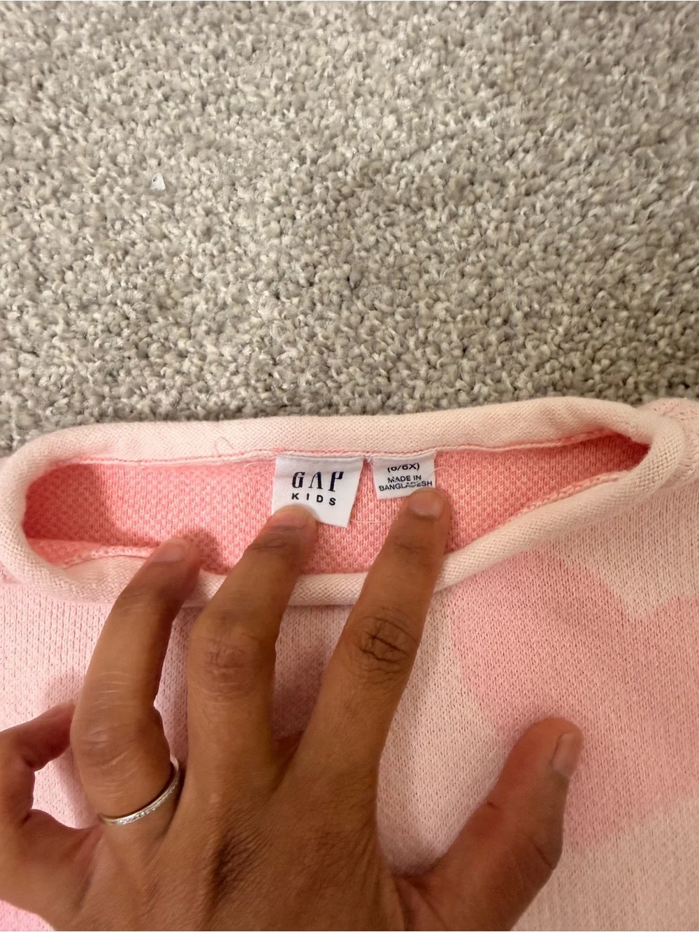 GAP Light Pink Sweater with Coral & Blush Hearts